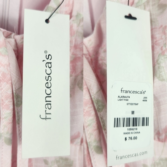 Francesca's Preppy Ellena Tie Strap Ruffle Tiered Midi Milkmaid Dress in Pink M - Picture 14 of 16